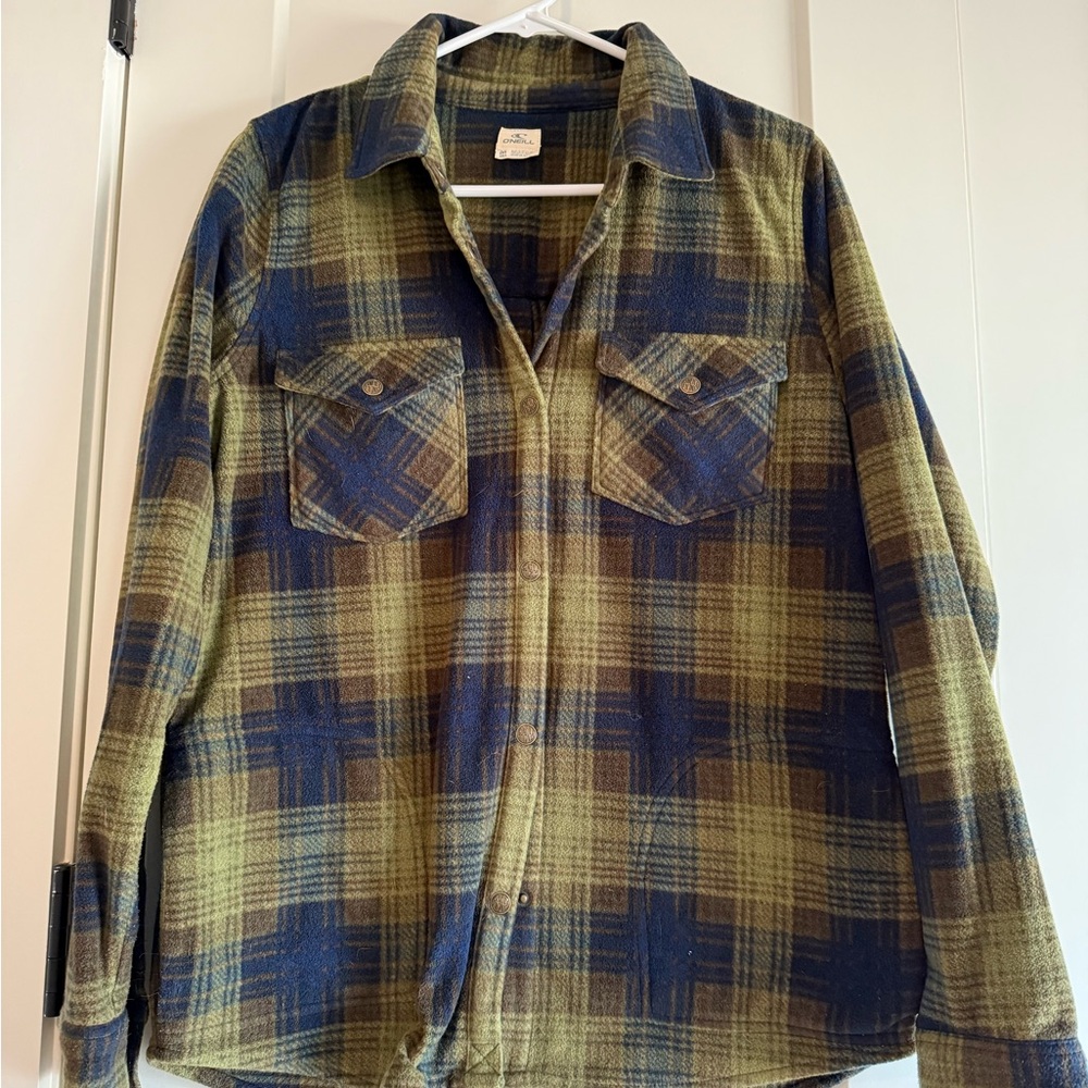Plaid Button-Up Shirt in Green and Blue